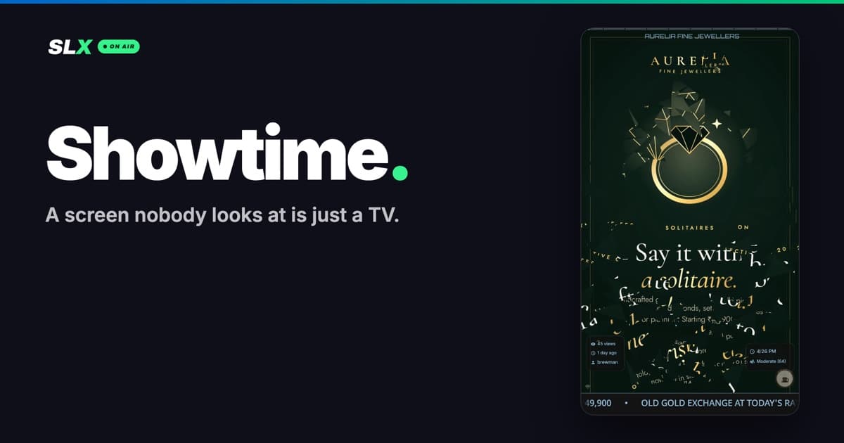 An SLX On Air screen mid-changeover, a post shattering in Showtime's Prime Time mode