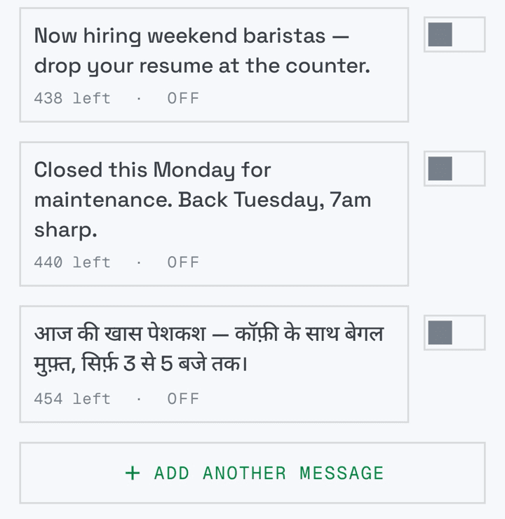 English and Hindi ticker messages side by side in the same library