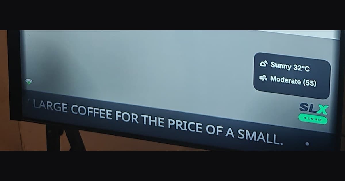 The SLX On Air Ticker scrolling a message along the bottom of a live screen