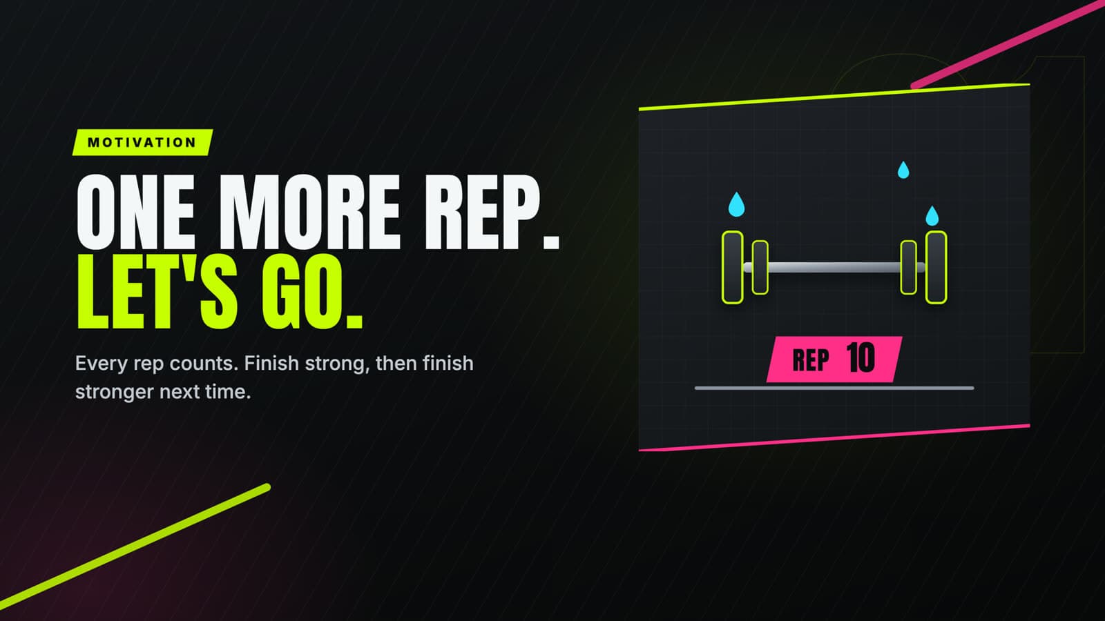 A gym screen with a motivational post