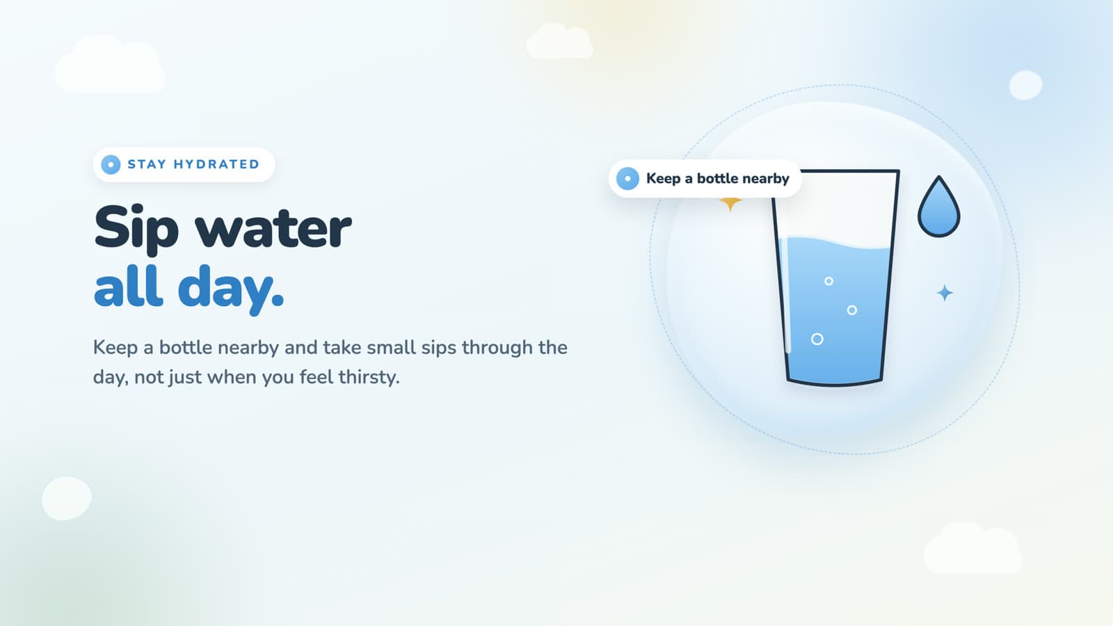 A wellness screen reminding people to drink water