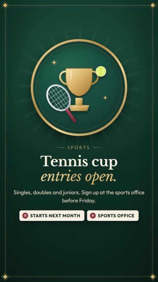 Tennis tournament announcement
