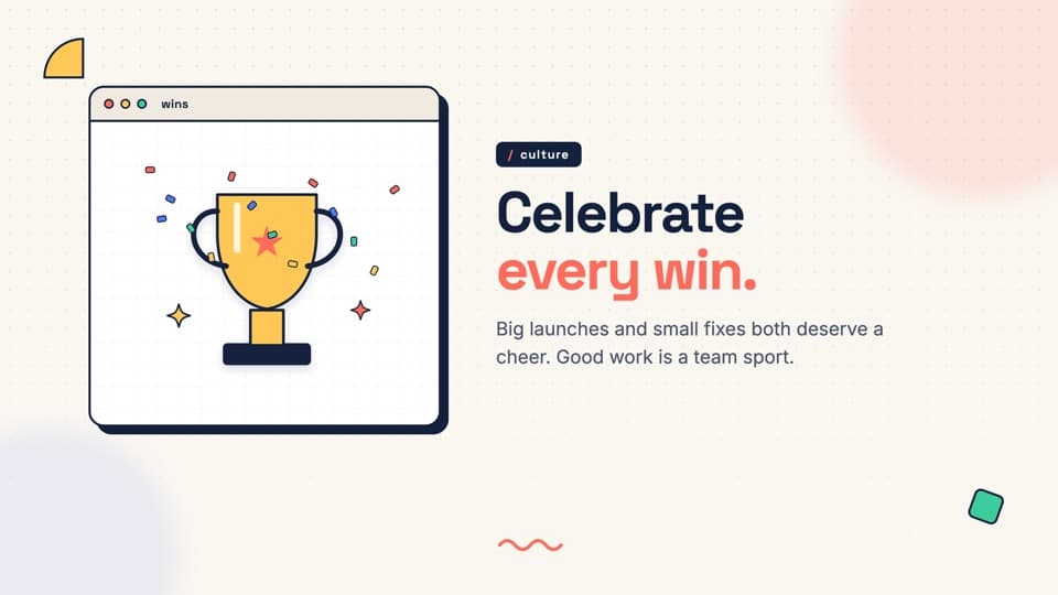Team wins slide on an office screen