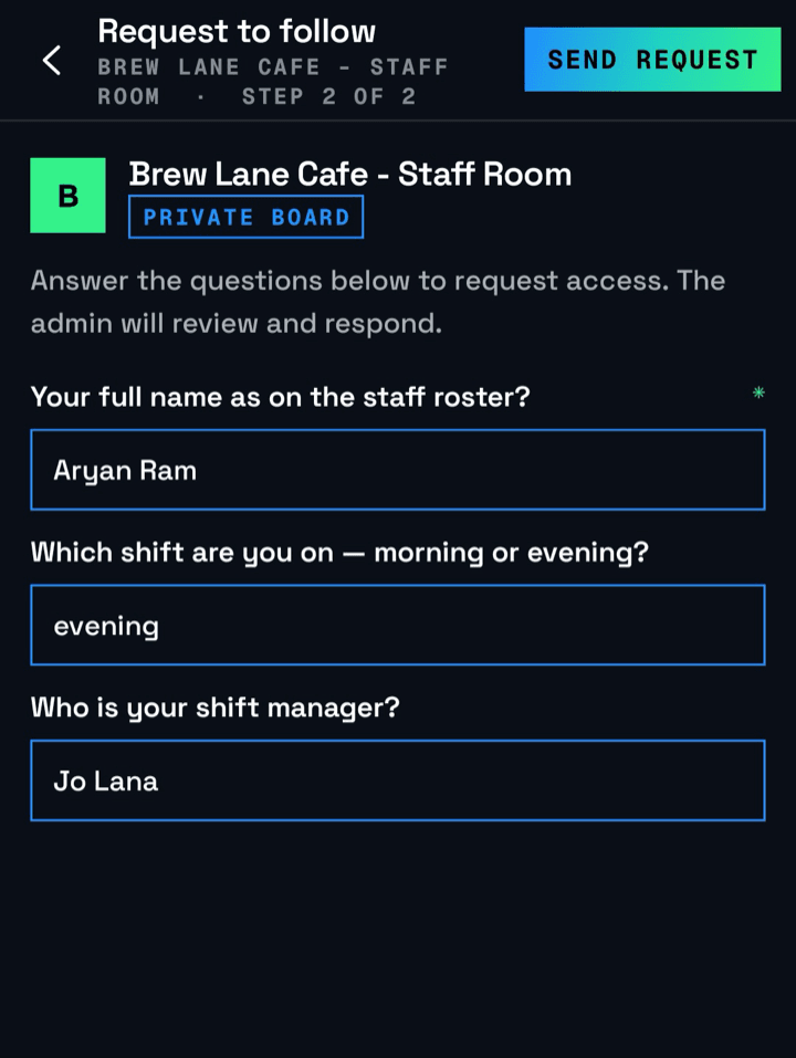 Join questions as the applicant sees them
