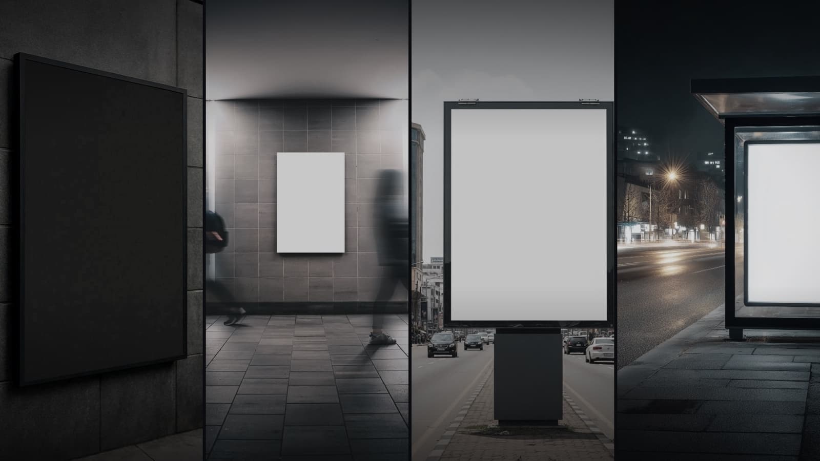 Four screens, four public places, nothing playing on any of them